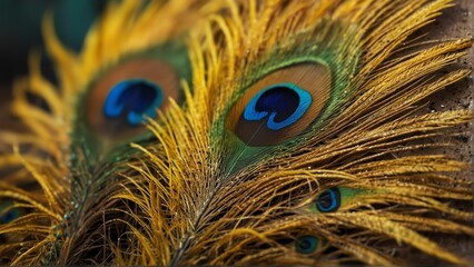 yellow feathers of peacock close-up from Generative AI