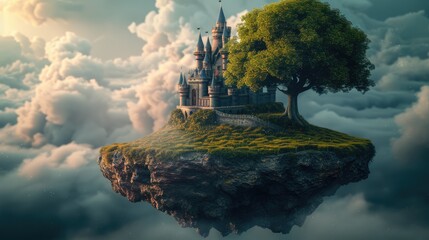 Fototapeta premium Grim Keep: Fantasy Castle in the Floating Realm