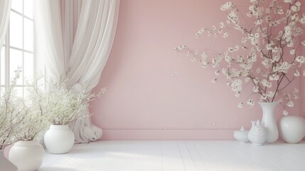 Timeless Beauty: Classic White Floral Décor on Pink Wall