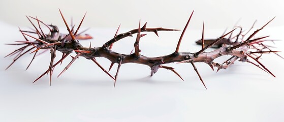 Crowned with thorns on white - obrazy, fototapety, plakaty