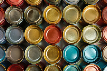 Colorful Variety of Paint Cans Top View