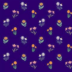 Seamless pattern with hand-drawn Echinacea purpurea, chamomilla, calendula, arnica in a flat style, medicinal and homeopathic plants, aromatherapy, for decoration and design.