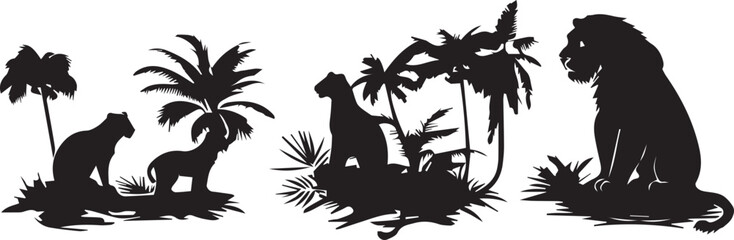 group of a silhouette tiger 