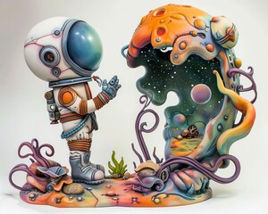 Bring to life a whimsical interpretation of space exploration and love in a unique clay sculpture