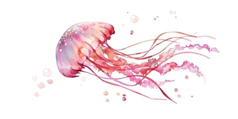 Glowing jellyfish floating in the ocean isolated image on white background