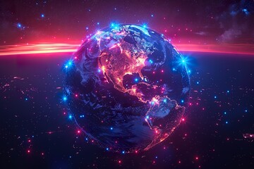Abstract globe focusing on North America illustration. neon color