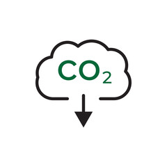 Reduce co2 gas icon set. carbon reduction cloud sign. cut c02 pictogram. zero carbon emission. zero greenhouse gas low co2 logo. cut carbon bubble vector. line Stock vector in black and green collecti