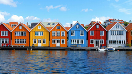 Row of colorful houses on the water - obrazy, fototapety, plakaty