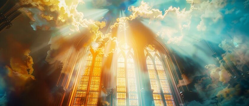 An image of religious beauty - the heavens are filled with bright light, a source of hope and happiness.