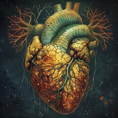 Outer layer of cells covering the heart, illustrated as a delicate shield, safeguarding every beat, essential and protective - obrazy, fototapety, plakaty