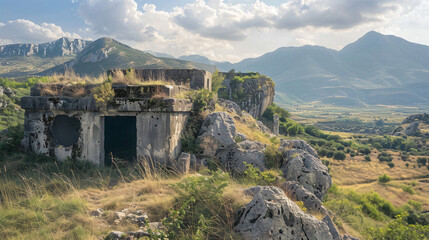 Ruins of Military bunker in Albania - obrazy, fototapety, plakaty