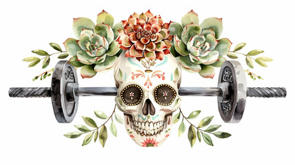Skull adorned with colourful flowers on top, skull art concept