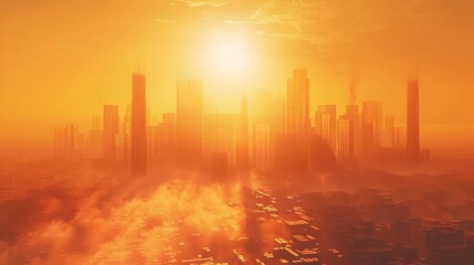 Melting Cityscape Under Scorching Sun,A Surreal Vision of Global Warming's Impact