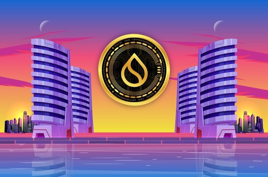 sui cryptocurrency images on digital background. 3d illustration.