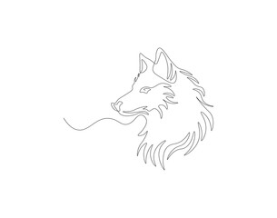 Continuous line drawing of wolf head. One line of wolf head. Mammals animal concept continuous line art. Editable outline