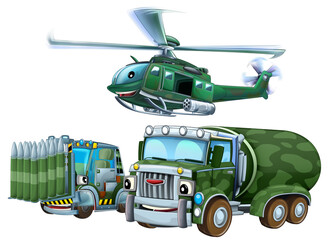 cartoon scene with two military army cars vehicles and flying helicopter theme isolated background illustration for children - 786436382