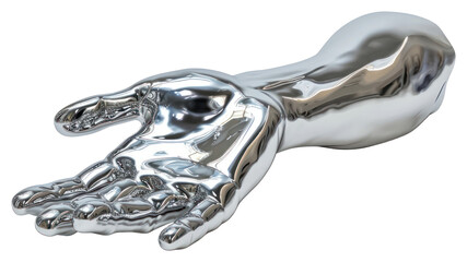 PNG Hand Chrome material silver shiny white background.