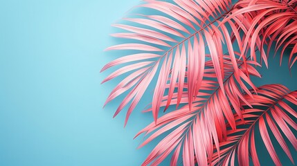 Tropic Palm leaves pink colours - 786437530