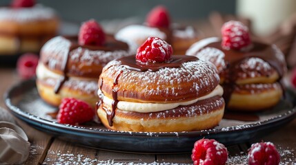Creamy delicious donuts fresh dessert - 786437542