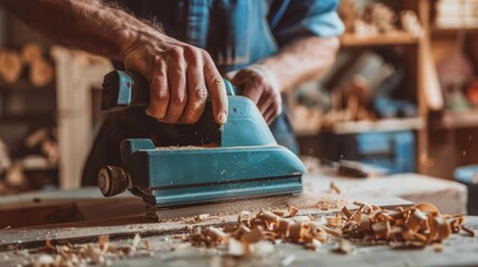 Building contractor worker using hand held worm drive circular saw to cut boards .