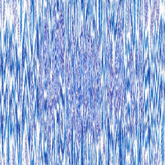 Indigo ikat dye stripe marled seamless pattern. Asian style wavy distort weave print in modern blue white. - 786437974