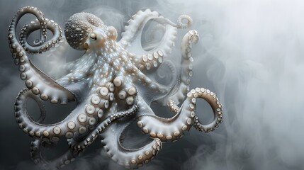 Obraz premium Haunting Octopus in Eerie Underwater Realm A Surreal of the Macabre Beauty of Marine Life
