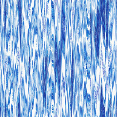 Indigo ikat dye stripe marled seamless pattern. Asian style wavy distort weave print in modern blue white.