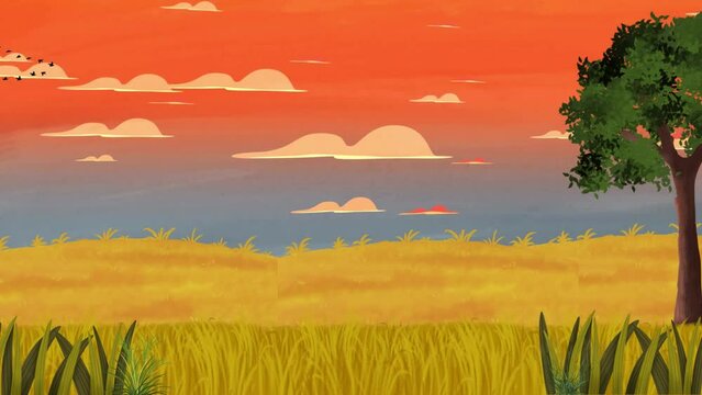 savanna background with sunset in landscape vector video animated