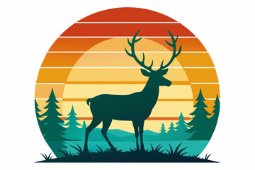 t-shirt-design-with-sunset--in-silhouette-deer