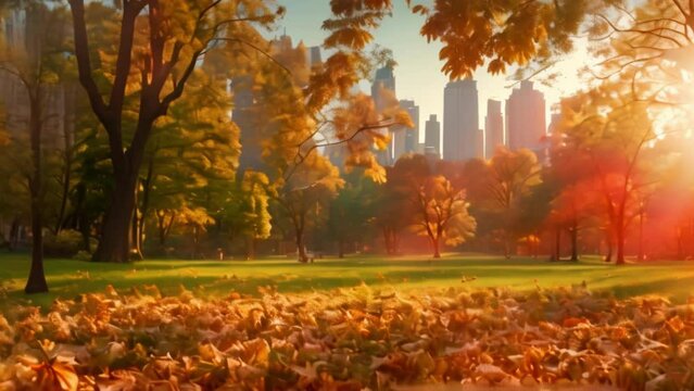 beautiful park in the city from afar. light beautiful 4k video background