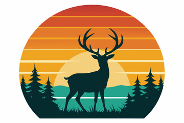 t-shirt-design-with-sunset--in-silhouette-deer