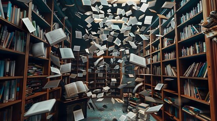 Enchanting Floating Library:Surreal Dance of Knowledge and Imagination