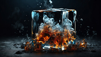 Ice cube with smoke  - obrazy, fototapety, plakaty
