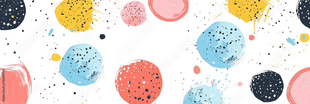 Wall mural colorful abstract pattern with paint splatter and dot in various colors on white background banner. 
