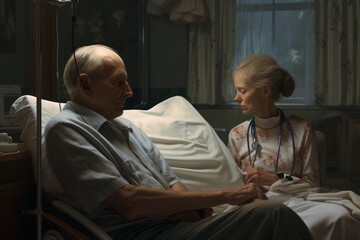 Fototapeta premium Senior man closeup in nursing home, elderly care concept