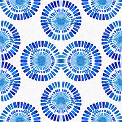 Indigo blue tie-dye handmade textile seamless pattern. Asian style abstract blotched dyed effect print. - 786440327