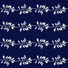 Indigo denim blue leaf motif seamless pattern. Japanese dye batik fabric style effect print background swatch.  - 786441386