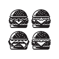 Flavorful Burger Silhouette: Tasty Fast Food Symbol for Design Inspiration, Chicken Burger Illustration - Zinger Burger Vector
