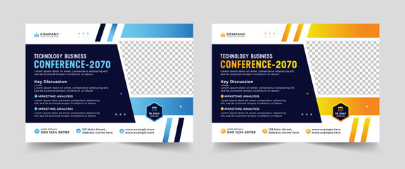 Corporate horizontal business conference flyer template and business event banner invitation layout design in a4 size