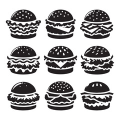 Tasty Chicken Burger Silhouette: Savory Fast Food Element for Your Artwork, Chicken Burger Illustration - Zinger Burger Vector

