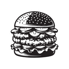 Satisfying Burger Silhouette: Tasty Fast Food Symbol for Design Purposes, Chicken Burger Illustration - Zinger Burger Vector
