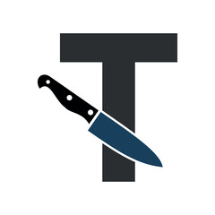 Initial knife Logo combine with letter T vector template