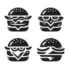 Succulent Burger Silhouette: Lip-Smacking Fast Food Emblem for Design Inspiration, Chicken Burger Illustration - Zinger Burger Vector
