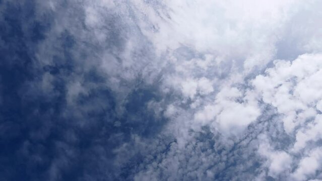 Altocumulus clouds flowing in the blue sky. Cloudscape time-lapse footage.