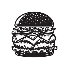 Juicy Chicken Burger Silhouette: Tempting Fast Food Graphic for Various Uses, Chicken Burger Illustration - Zinger Burger Vector
