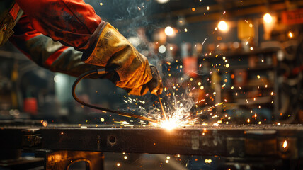 Welder working with sparks flying - Powered by Adobe