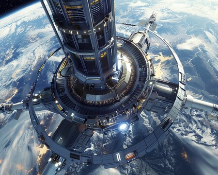 Ascend in the SpaceElevator, a marvel of engineering, bridging Earth and the stars for a new era of exploration