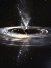 Surreal image capturing the dynamic interaction of a black hole with its vibrant galactic surroundings in deep space.
