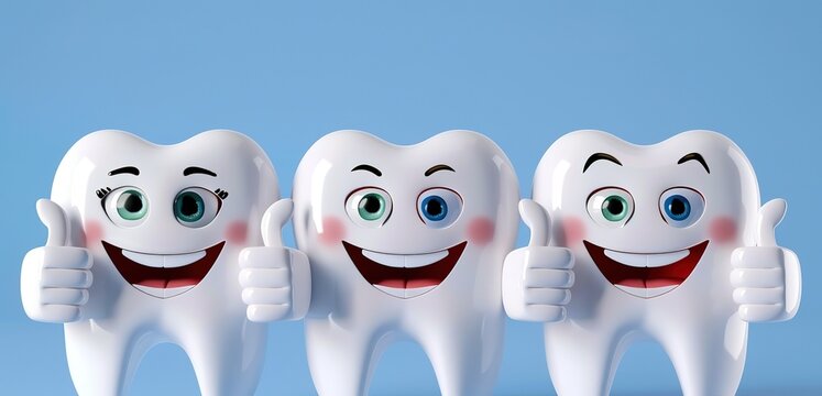 Joyful Dental Health: Artistic Illustration of Three Shiny Teeth Exuding Positivity and Confidence