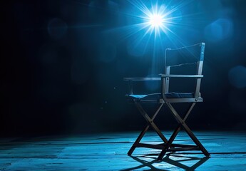 Dramatic spotlight on a chair on a dark stage, evoking anticipation and mystery